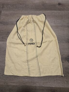 Large Fendi Beige Drawstring Dust Sack with Black Cord And Gold Toned Hardware